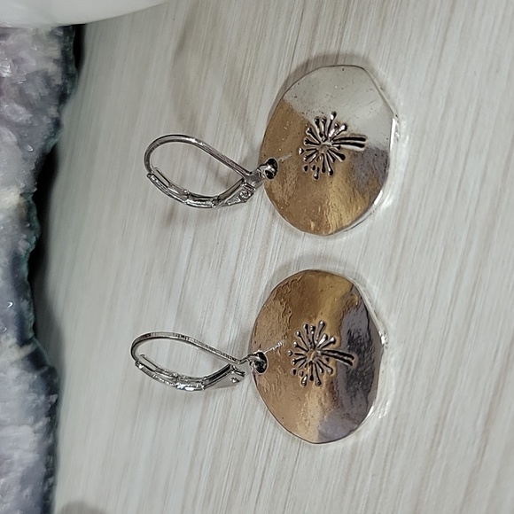 Dandelion Hammered Disc Drop Earrings - Picture 6 of 8